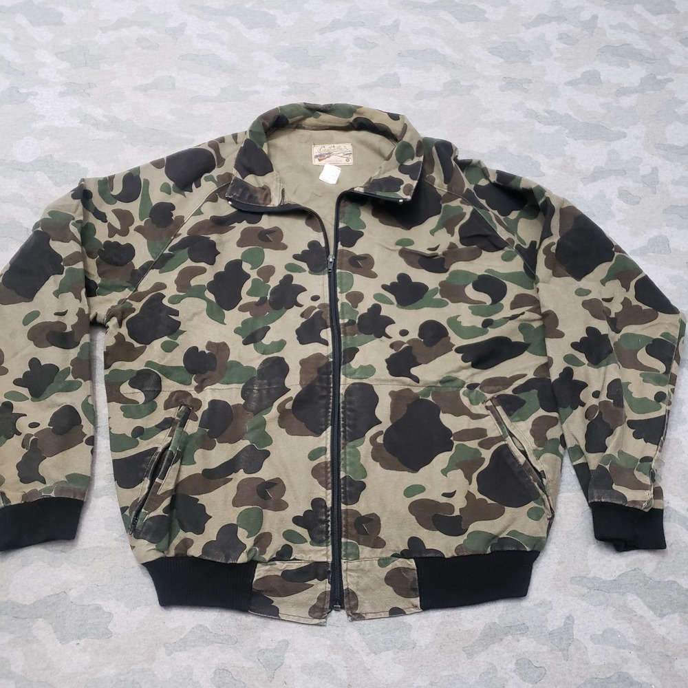 Vintage Cabela's Jacket Mens Large Green Bomber Frog Skin Hunting Made In USA